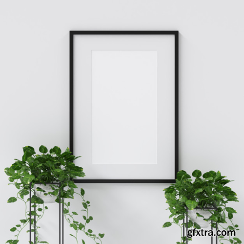 Frame mockup with plants decoration Premium Photo