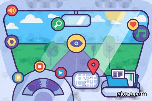 Car Driving Service With Icons
