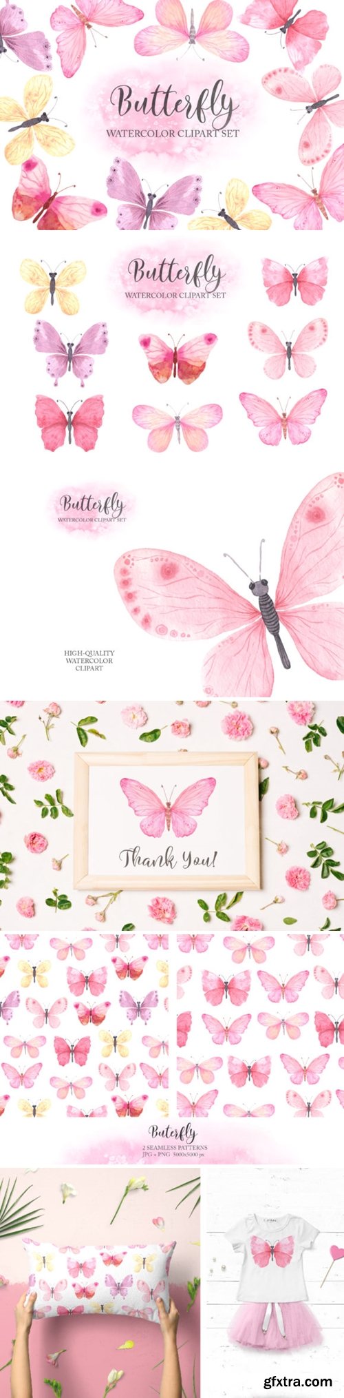 Watercolor Pink Butterfly Set 3663851