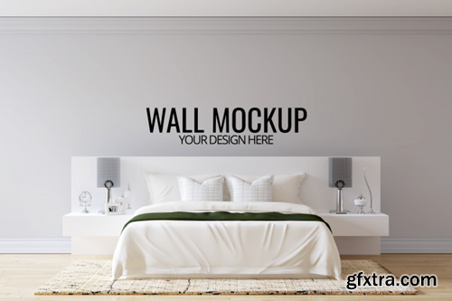 Interior bedroom wall background mock up Premium Psd