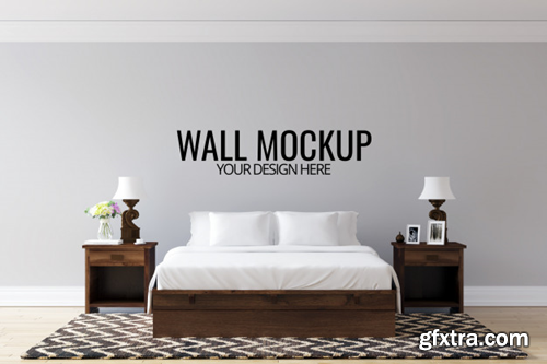 Interior bedroom wall background mock up Premium Psd