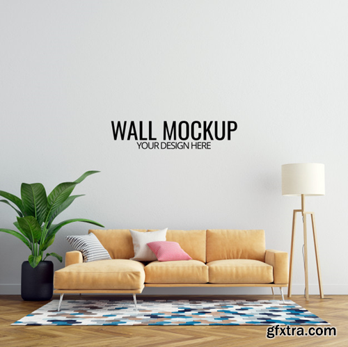 Interior living room wall mockup with furniture and decoration Premium Psd