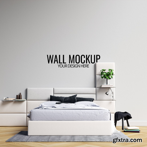 Interior bedroom wall mockup Premium Psd