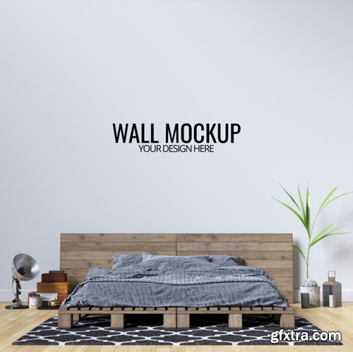 Interior bedroom wall background mockup Premium Psd