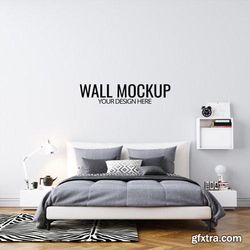 Interior bedroom wall mockup Premium Psd