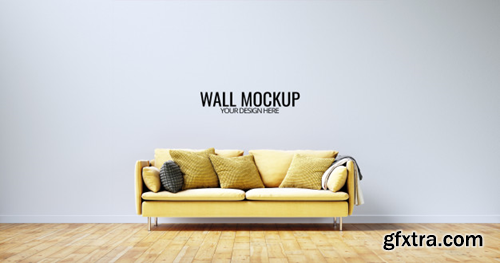 Minimalist interior wall mockup with yellow sofa Premium Psd
