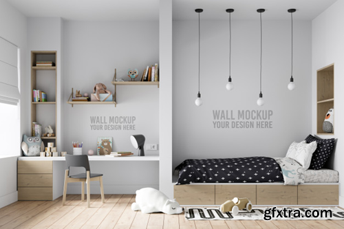 Interior kids bedroom wall mockup Premium Psd