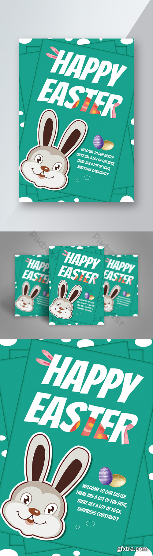 Easter cartoon simple holiday flyer Template PSD