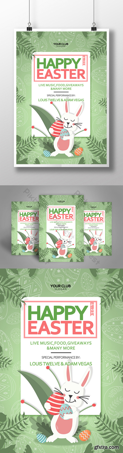 Green Happy Easter Poster Template PSD