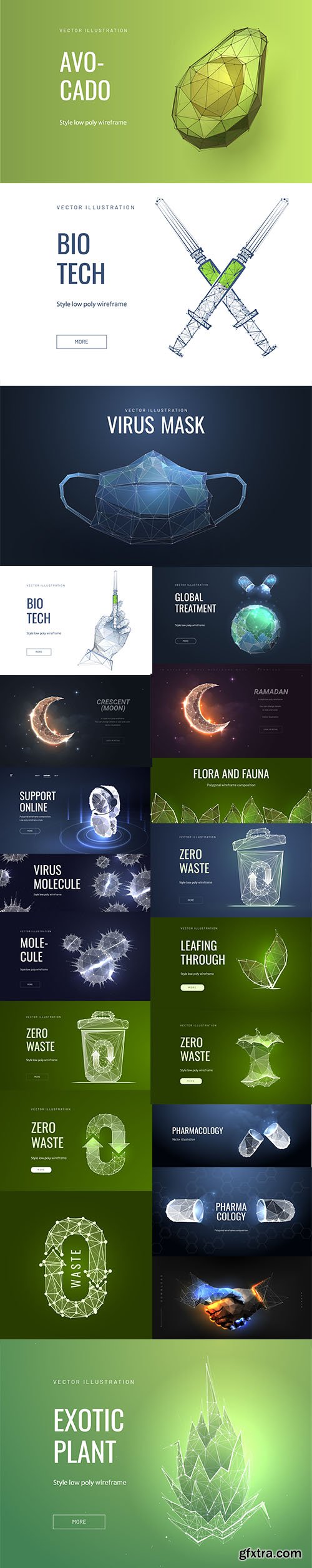 Bio, Flora and Pharmacology Low Poly Illustration Set