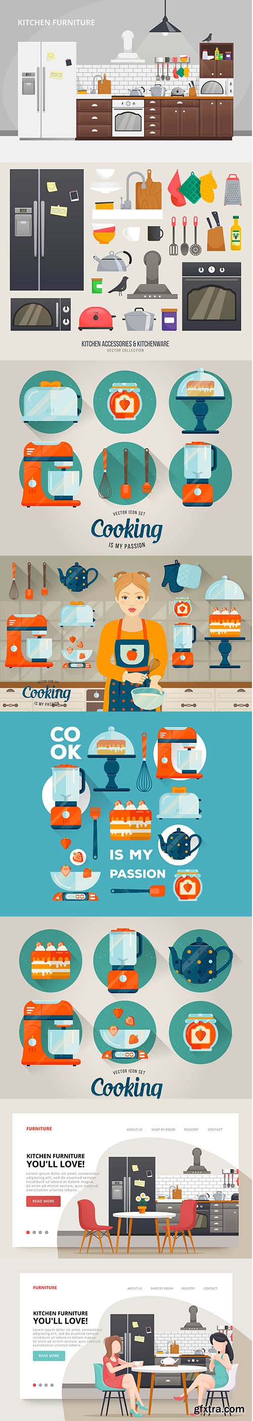 Collection of Furniture Kitchen Elements and Icons