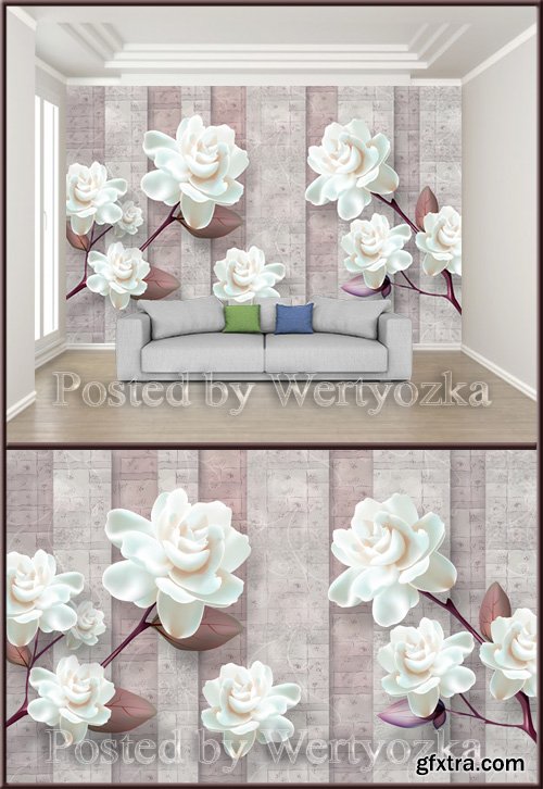 3D psd background wall three dimensional flower