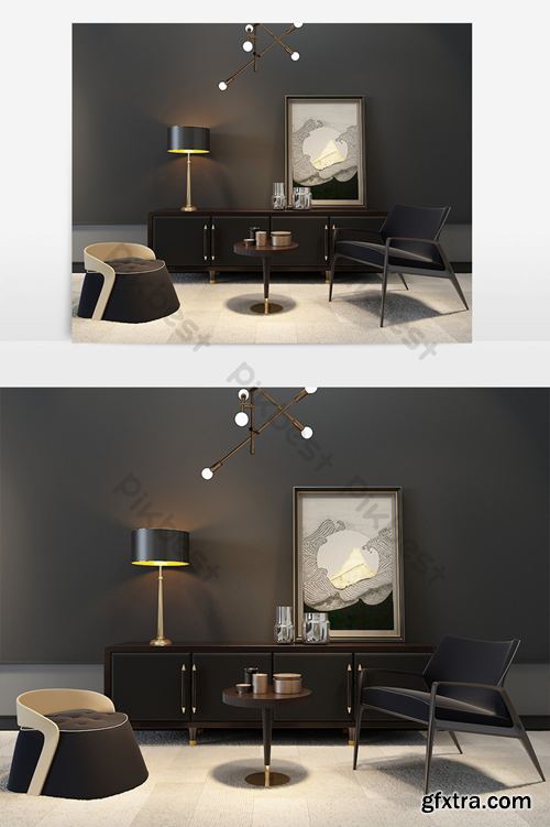 Modern minimalist single chair side cabinet combination max Decors & 3D Models Template MAX