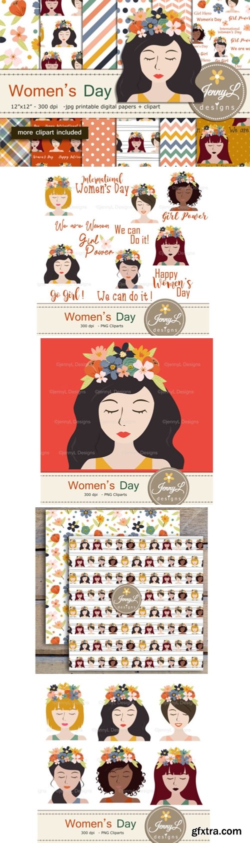 Women\'s Day Digital Papers and Clipart 3691079