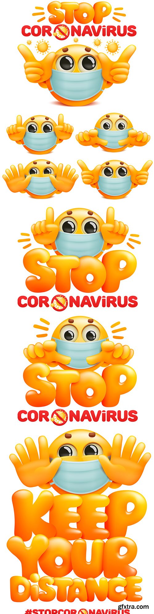 Smiley yellow in medical mask stop coronavirus 2019