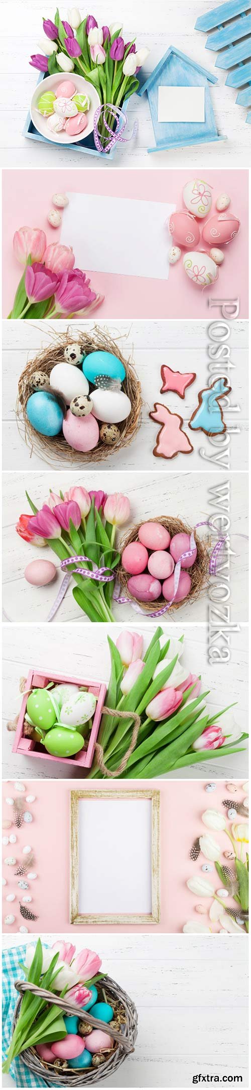 Happy Easter stock photo, Easter eggs, spring flowers # 7