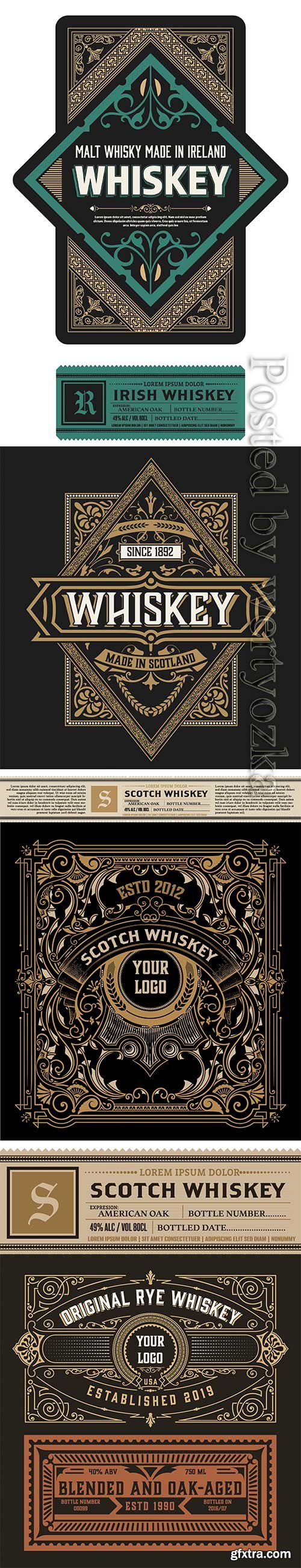 Whiskey vector label with floral details