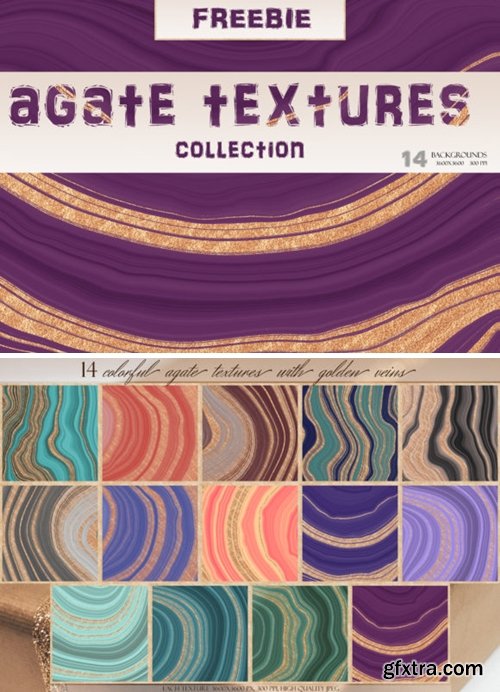 Set of 14 Colorful & Gold Agate Textures 3733126