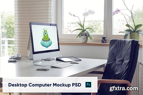 Desktop Computer on Table in Home Office - Mockup 2