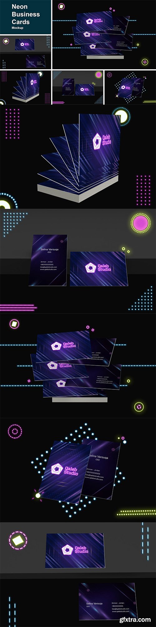 Neon Business Cards Mockup