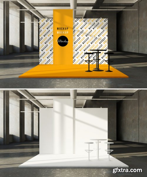 Kiosk with Banner in an Industrial Space Mockup 326122098