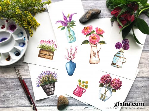 Watercolors Beyond Loose Florals: 8 Unique Flowers and Pots Projects