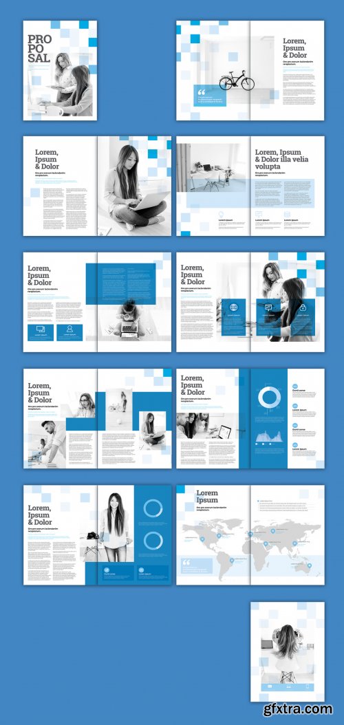 Multipurpose Brochure Layout with Blue Squares 328123449