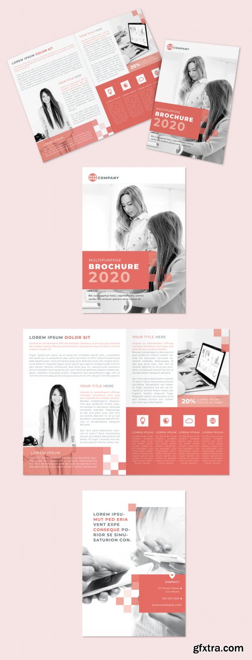 Multipurpose Red Squares Style Bifold Brochure Layout 328123518