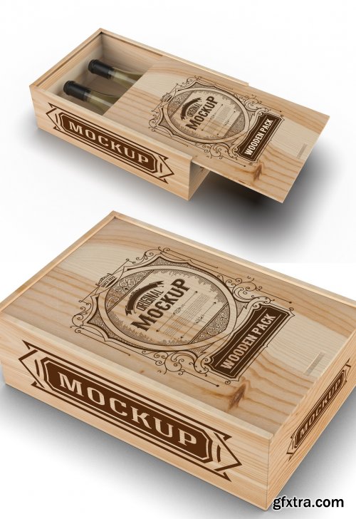 Wooden Box with White Wine Bottles 328596746