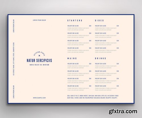Cream-Colored Menu Layout with Blue Text and Border 328565804