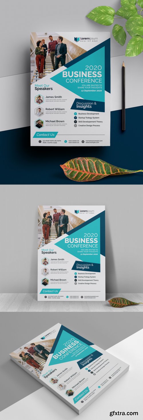 Clean Conference Flyer Layout with Blue Accents 327947857