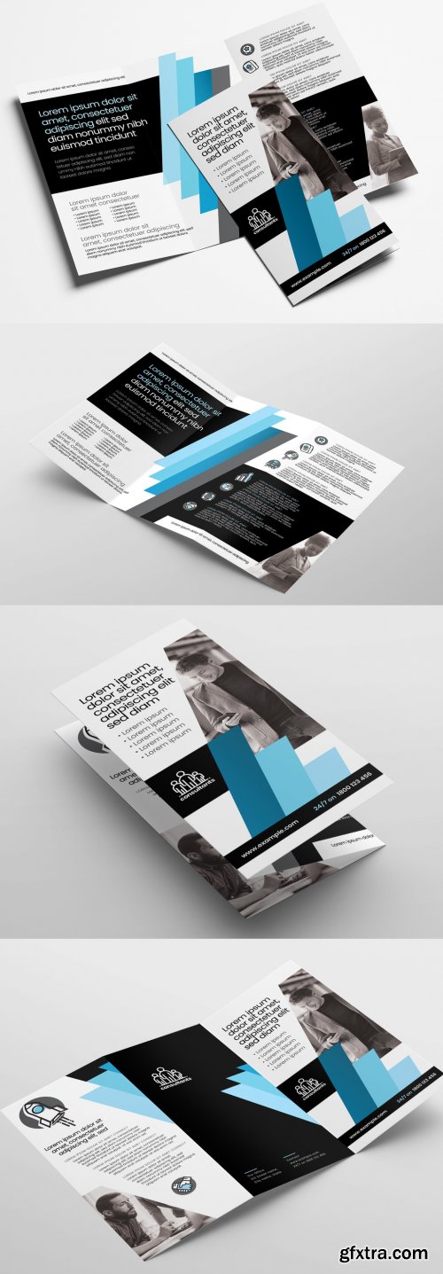 Business Trifold Brochure Layout with Blue Bars 328598832