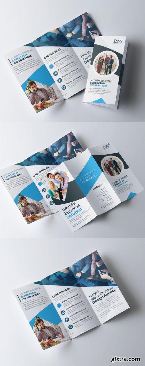 Creative Tri-Fold Brochure Layout with Blue & White Accents 327947873