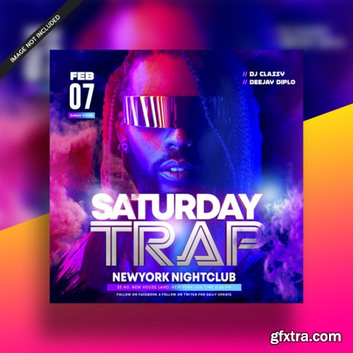 Saturday trap dj music night club flyer