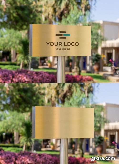 Entrance Logo Mockup Sign in Gold and Silver 329109650
