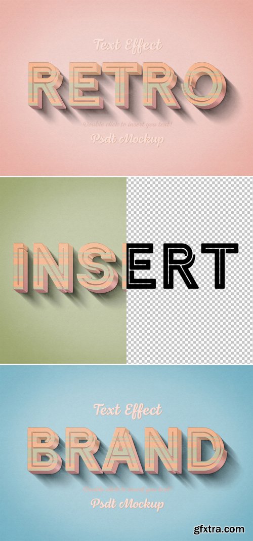Retro 3D Text Effect Mockup with Orange and Green Stripes 330157727