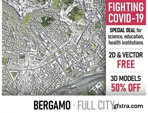 Bergamo - city and surroundings VR / AR / low-poly 3d model