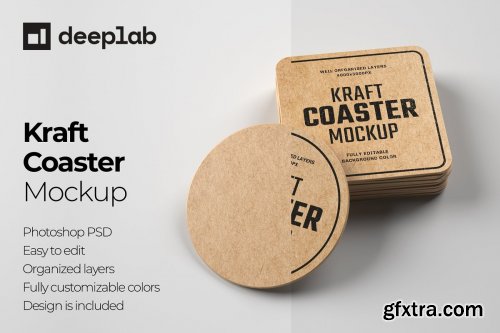 CreativeMarket - Kraft Beverage Coaster Mockup 4751788
