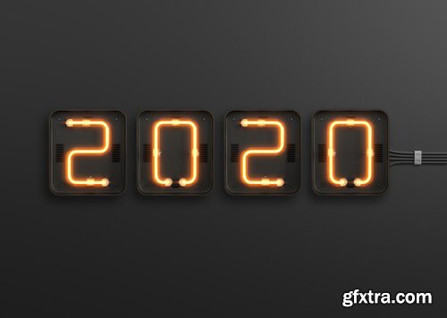 New year 2020 made from neon light Premium Psd