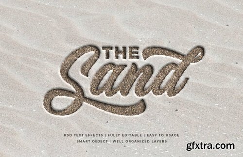 Sand engraved 3d text style effect Premium Psd
