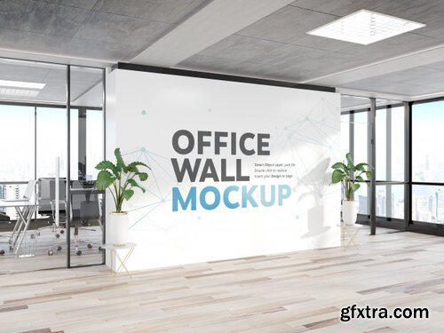 Blank wall in bright wood office mockup Premium Psd