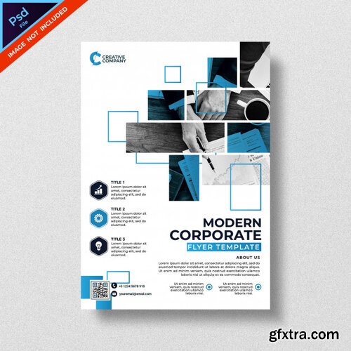 Blue square geometry abstract style design flyer template Premium Psd