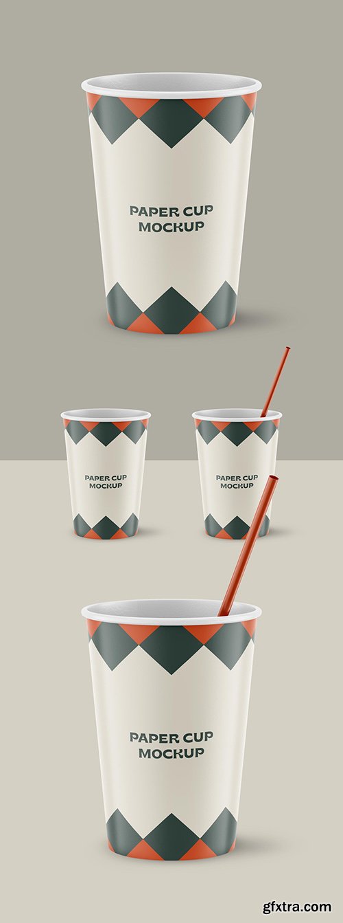 Two Realistic Paper Cups with Straw Mockup 334549162