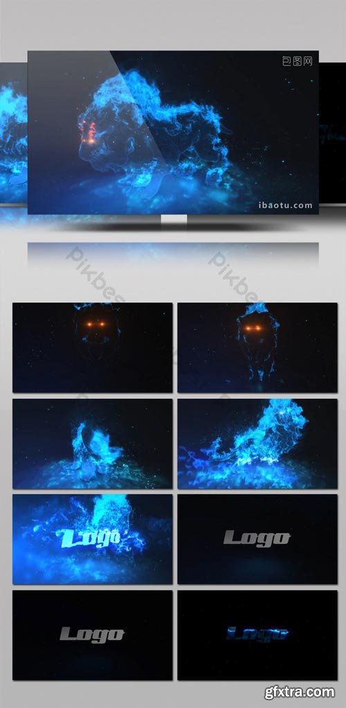 PikBest - Blue flame burning lion roaring logo slice AE template - 870712