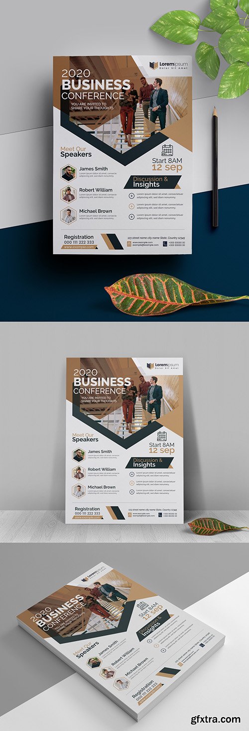 Conference Flyer Layout with Bronze Accents 323753112