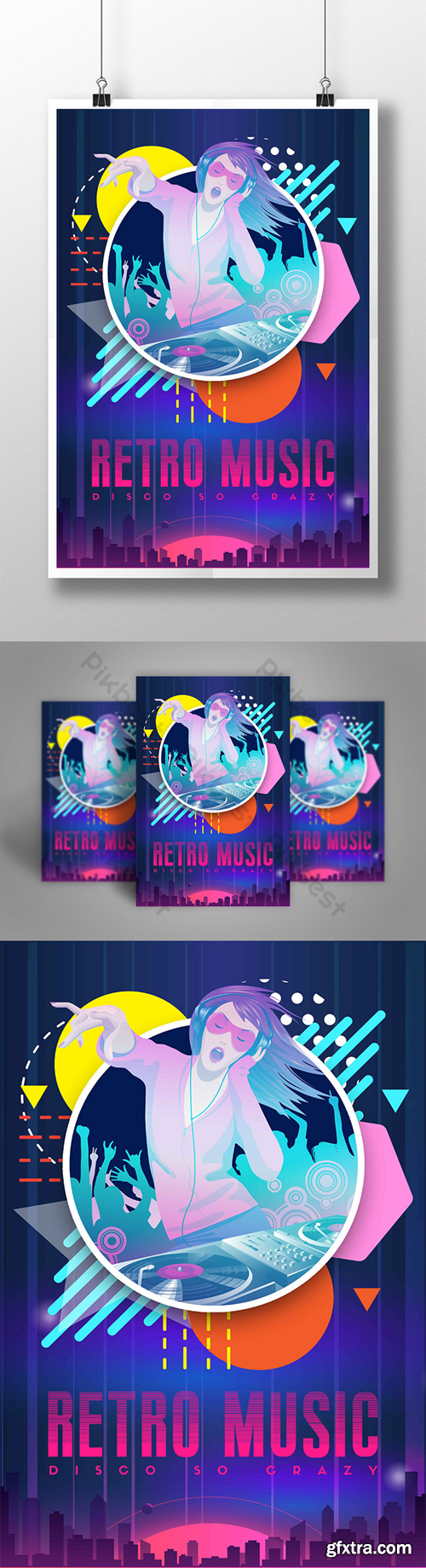 Pink Purple Character Color Dj Megaphone Age Retro Illustration Creative Music Shine Poste Template PSD