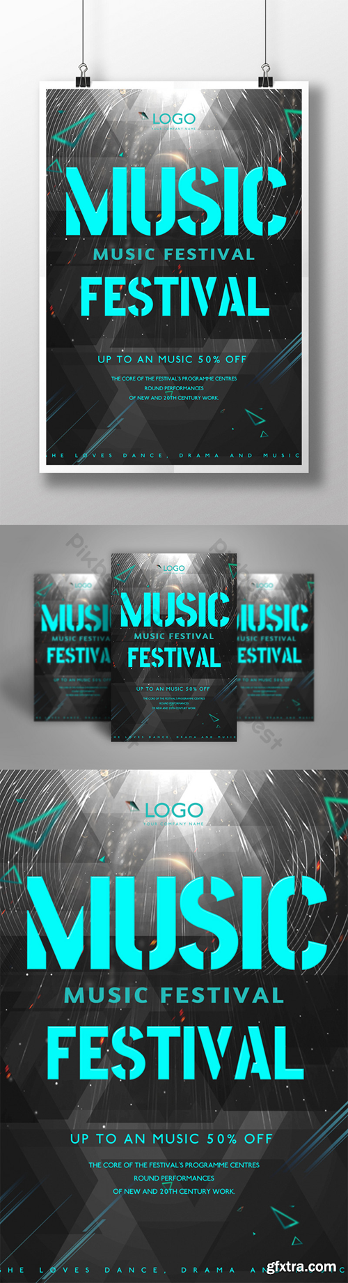 Music festival rock geometric abstract text poster Template PSD