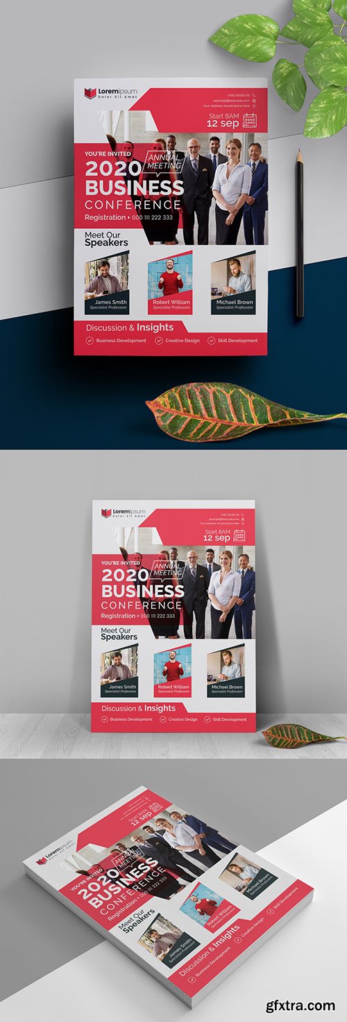 Event Conference Flyer Layout with Red Accents 335410011