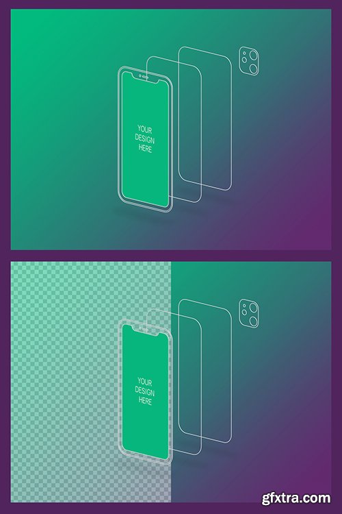Wireframe Smartphone Screen Mockup with Transparent Background 337084882
