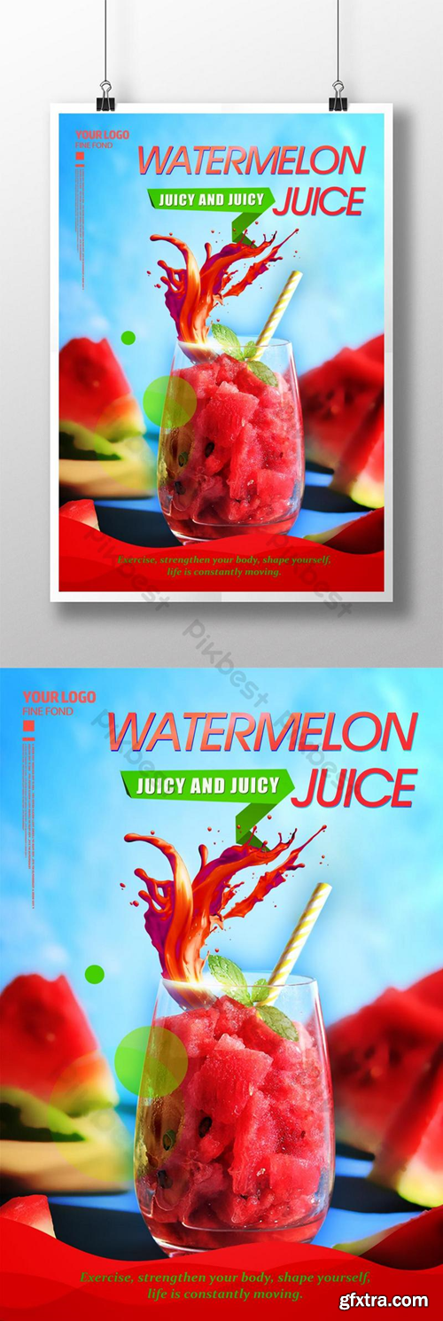 Fashion popular watermelon juice drink poster Template PSD
